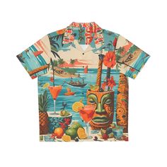 In true Art Boutiki fashion we are rolling our our first ever Aloha shirt just as the summer is ending. Regardless, this is a cool item to have or to give as a gift to the faithful Art Boutiki fan. This full color design was done in-house by design ninjas all our own. Yes, the material is polyester, but as we work our way along the area of garments beyond t-shirts this is what we can produce at an affordable price. This item   S M L XL 2XL 3XL 4XL 5XL Length, in 28.35 29.33 30.31 31.30 32.28 33.27 34.25 35.24 Width, in 20.47 22.44 24.41 26.38 28.35 30.31 32.28 34.25   is printed on demand and shipped from China, so please allow extra time for delivery, roughly two weeks. .: Material: 95% polyester, 5% spandex\n.: Sewn-in label\n.: Medium fabric (7.23 oz/yd²(245 g/mn.: Boxy fit\n.: Chest po Cotton Retro Print Vacation Top, Cotton Retro Print Top For Vacation, Hawaiian Graphic Print Beach Season Shirt, Graphic Print Camp Collar Hawaiian Shirt For Beach Season, Summer Beach Camp Shirt With All Over Print, Beach Season Cotton Hawaiian Shirt, All Over Print Camp Shirt For Beach In Summer, Casual Vacation Shirt With Retro Print, Hawaiian Graphic Print Camp Shirt For Beach Season