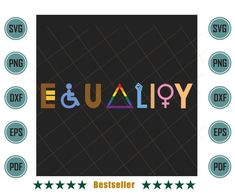 the word e & u in colorful letters on a black background with five stars around it