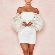 Puff Sleeve Bodycon Dress, Puff Sleeve Mini Dress, Club Party Dresses, White Bodycon Dress, Bodycon Dress With Sleeves, Summer Soiree, Sleeve Bodycon Dress, White Party, Puffed Sleeves Dress