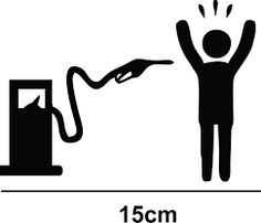 a black and white drawing of a person reaching out to a gas pump