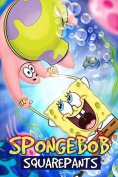 spongebob and the squarepants movie poster with bubbles in the air behind them