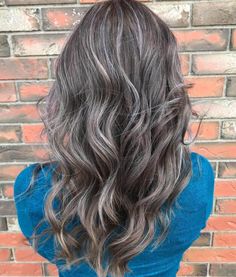 Silver Extensions Grey Blending Hair, Hide Gray Hair With Highlights Brunettes, Brown Hair With Silver Highlights, Ash Grey Hair, Gray Blending, Grey Blending, Silver Hair Highlights