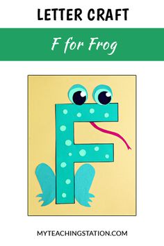 the letter f is for frog craft with an image of it's face and eyes