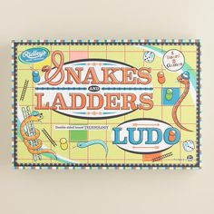 snakes and ladders ludg board game on a white wall with an orange background