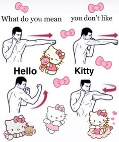 an image of hello kitty doing different things