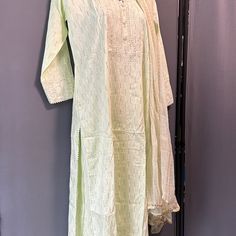 Brand New, Light Green Salwar Kameez With Soft And Light Dupatta. Perfect For Summer Events. Unstitched Pista Green Cotton Dress, Cotton Palazzo Set With Zari Work, Cotton Palazzo Set With Zari Work And Long Sleeves, Unstitched Pista Green Kurta For Spring, Long Sleeve Cotton Palazzo Set With Zari Work, Pista Green Cotton Dress With Resham Embroidery, Summer Pista Green Sharara With Chikankari Embroidery, Spring Anarkali Set With Dabka Work And Long Sleeves, Pista Green Cotton Dupatta For Spring