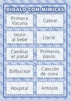 a blue and white poster with spanish words on it