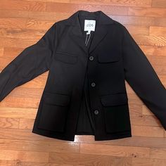 Cos Women’s Size 2 Utility Jacket Black Brand New With Tags; Never Worn Smoke And Pet Free Home Classic Black Utility Jacket For Work, Black Blazer With Lapel Collar And Flap Pockets, Black Button-up Sport Coat For Fall, Office Black Blazer With Flap Pockets, Black Outerwear With Welt Pockets For Work, Black Blazer With Flap Pockets For Work, Black Workwear Blazer With Flap Pockets, Black Spring Outerwear With Welt Pockets, Black Button-up Sport Coat For Workwear