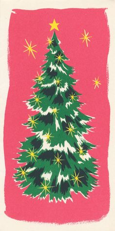 a christmas tree on a pink background with stars