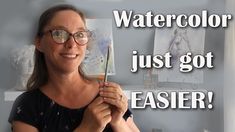 a woman holding a knife in her right hand with the words watercolor just got easier