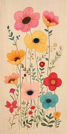 an image of colorful flowers painted on wood