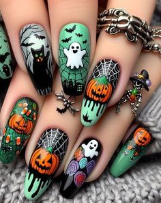 #halloween #nails #nailart #ideas #ideas #fashion #recipe #crochet #1 #aesthetic #shopping Cosmic Nails, Moonlit Forest, Spooky Nails, Luminous Nails, Cute Halloween Nails, Haunted Forest