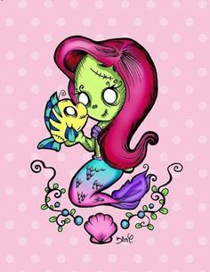 a drawing of a mermaid holding a fish