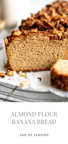 A loaf of banana bread on parchment paper. Almond Flour Banana Bread Recipe, Almond Flour Banana Bread, Lemons Recipes, Almond Flour Banana, Gluten Free Banana Bread Recipe, Gluten Free Bagels, Almond Meal Cookies, Flours Banana Bread, Eating Bananas