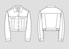 the front and back views of a denim jacket