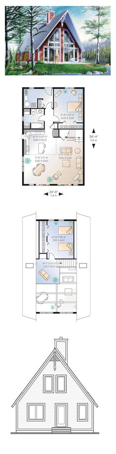 the floor plan for a small house with two levels