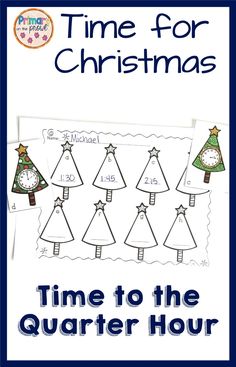 the time to the quarter hour christmas tree worksheet for kids with pictures on it