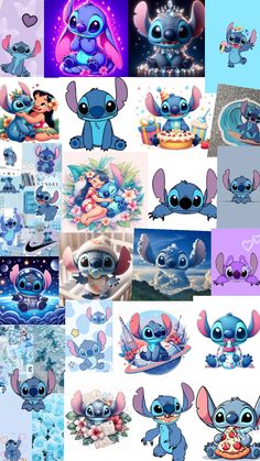 many different pictures of stitchers with blue and pink colors