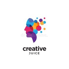 creative logo for juice company with colorful bubbles in the shape of a human head royalty illustration