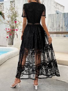 Take the plunge with our Iconic Entrance Lace Maxi Dress! Embodying boldness and adventure, this daring dress is perfect for the risk-taker. Featuring stunning lace detailing, you'll make a grand entrance wherever you go. Elevate your style and embrace the unexpected with this must-have dress. Size Guide: Model is 5’8” tall, and has a 33.8” bust, 24.2” waist, & 35.7” hips. She is wearing a S / US 4 / AU 8. This dress is true to size. Material: Self: 100% Nylon, Lining: 100% Polyester Feature: V-Neckline. Short Sleeves. Crochet waist. Lace fabrication. Lined. Maxi length. Flowy fit. Care Instructions: Machine wash / Cold hand wash Black V-neck Dress With Contrast Lace, Fitted Maxi Dress With Contrast Lace For Party, Party Fitted Maxi Dress With Contrast Lace, Party Dresses With Contrast Lace In Maxi Length, V-neck Lace Dress With Patchwork For Evening, Evening Lace Dress With Patchwork And V-neck, V-neck Lace Dress With Lace Patchwork For Party, V-neck Lace Dress With Patchwork For Party, Party Lace Dress With V-neck And Lace Patchwork