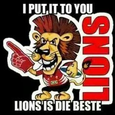 the lion is holding a baseball bat and wearing a red shirt that says, i put it to you lions is die best