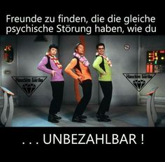 three people standing next to each other in front of a tv screen with the caption,'unbezahlbar '