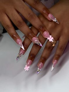 Short Stilleto Nails 2024, Glam French Tip Nails, Stiletto Nails Short, Long Acrylic Nail Designs, Pointed Nails