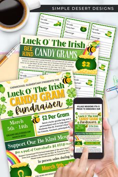 a flyer for a st patrick's day party with shamrocks and irish symbols