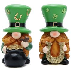 two st patrick's day gnomes sitting next to each other