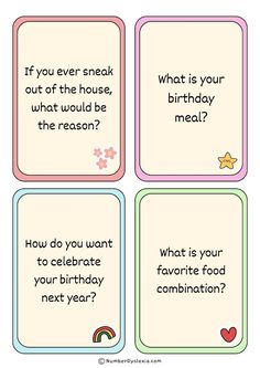 four birthday cards with the words what is your birthday?