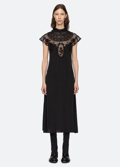 black-serita dress-front view Serita Dress, Holiday Dresses Women, Mom Fall, Intricate Crochet, Sea New York, Mid Dresses, Cutout Dress, Spring 2024, Fit Inspo