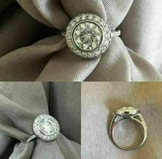 three different views of an engagement ring