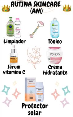 1º Limpiador - 2º Tónico - 3º Serum Vitamina C - 4º Crema hidratante - 5º Protector solar Facial Tips, Protector Solar, Skin Care Products, Face Serum, Facial Care, Facial Serum, True Beauty