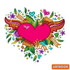 an artistic heart with wings and flowers