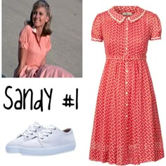 Grease Inspired Outfits #2: Sandy #1 by pkmnmaster24601 on Polyvore featuring Orla Kiely and A.P.C. Grease Outfits 1950s, Grease Costumes Diy, Grease Halloween Costumes, Sandy Costume