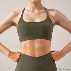 Orcajump - Threaded Fitness Sports Bra: Shockproof, Quick-drying Yoga Training and Running Activewear Khaki Athleisure Activewear For Sports, Khaki Athleisure Activewear, Green Breathable Functional Activewear, Breathable Solid Activewear For Outdoor Activities, Breathable Stretch Sports Bra For Outdoor Activities, Solid Compression Activewear For Outdoor Activities, Green Compression Activewear For Outdoor, High Stretch Activewear For Outdoor Activities, Solid Stretch Activewear For Outdoor