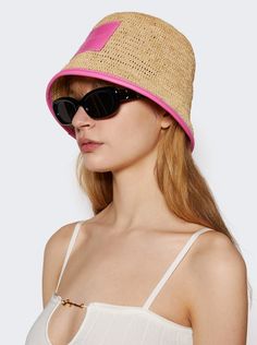 Find JACQUEMUS Raffia Bucket Hat on Editorialist. Woven raffia hat Short visor Leather logo patch Leather piped brim and buckle with gold snap fastener Topstitching Dimensions: Fits true to size Composition: Cowskin Care: Care according to label Raffia Bucket Hat, Raffia Hat, Care Care, Woven Raffia, Snap Fasteners, Leather Logo, Neon Pink, Patch Logo, Bucket Hat