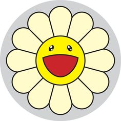 a yellow flower with a red heart on it's center and smiling face in the middle