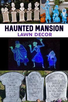 halloween decorations that look like tombstones with the words,'haunted mansion lawn decor '