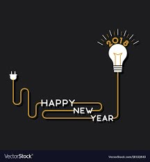 a happy new year greeting card with a light bulb and the word'happy new year '