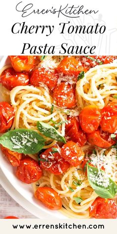 a white plate topped with pasta covered in tomato sauce