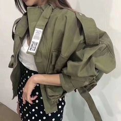 Early Autumn 2019 New Loose Bf Military Green Tooling Jacket Female Long-Sleeved Chic Shirt Casual Jacket Tide One Size Only Oversize Style Khaki Utility Jacket With Pockets, Spring Khaki Outerwear With Stand Collar, Oversized Long Sleeve Cropped Jacket For Spring, Khaki Stand Collar Outerwear For Spring, Spring Utility Jacket With Stand Collar And Pockets, Spring Stand Collar Khaki Outerwear, Utility Cropped Jacket For Winter, Green Cropped Jacket With Pockets, Green Long Sleeve Cropped Jacket With Pockets