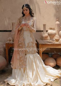 Traditional Bridal Dress Bridal Gharara, Nikah Outfit, Nikah Dress, Desi Wedding Dresses, Nikkah Dress, Asian Bridal Dresses, Gaun Fashion, Pakistani Wedding Outfits, Pakistani Fancy Dresses