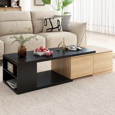 Elevate your living room with this modern coffee table featuring a patchwork design and retractable top. Crafted from durable MDF and particleboard, it offers a smooth surface for easy cleaning. The extendable design allows for flexible space adjustment, while two drawers provide ample storage. Wood Center Table, Extendable Coffee Table, Wood Sofa Table, Coffee Table With Drawers, Coffee Table Grey, Studio Color, Wood Sofa, Wooden Coffee Table, Living Room Coffee Table