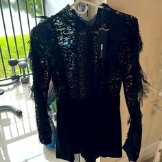 Black, Stretch, Brand New. Black Bodysuit For Party In Fall, Black Bodysuit For Party Occasions In Fall, Black Bodysuit For Fall Party, Black Long Sleeve Jumpsuit For Night Out, Black Party Bodysuit For Fall, Black Jumpsuits And Rompers For Fall Party, Black Long Sleeve Jumpsuit For Date Night, Black Long Sleeve Bodysuit For Date Night, Beautiful Jumpsuits