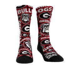 Cheer on your Georgia Bulldogs in these Graphic Rock 'Em Socks featuring various UGA logos with a sketch look. Go Dawgs! S/M - Men 6-8.5, Women 7.5-10 L/XL - Men 9-13, Women 10.5-14.5 Go Dawgs, Bulldog Mascot, Logo Sketches, Fresno State, Color Logo, Sock Shop, Georgia Bulldogs, Athletic Fashion, Orlando Florida