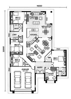 the floor plan for a house with two bedroom and an attached living area, including a kitchen