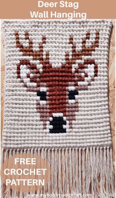 Crochet Bobble Stitch Deer Stag Wall Hanging Crochet Cushion Pattern, Crochet Wall Art, Crochet Deer, Crochet Wall Hangings, Deer Pattern, Tapestry Crochet Patterns, Deer Wall, Deer Stags, Crochet Blog