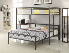 a metal bunk bed sitting in a bedroom