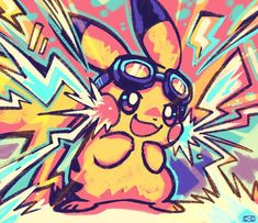 a drawing of a pikachu with goggles on